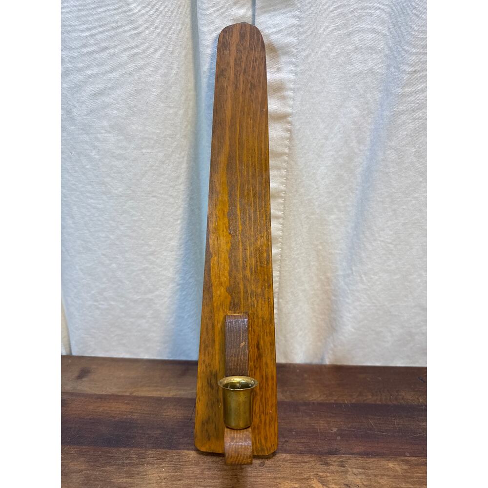 Vintage Tapered Wooden & Gold Toned Taper Candle Holder Wall Sconce Home Decor